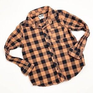 Cotton On Kids brown/black checkered plaid long sleeve button down flannel shirt